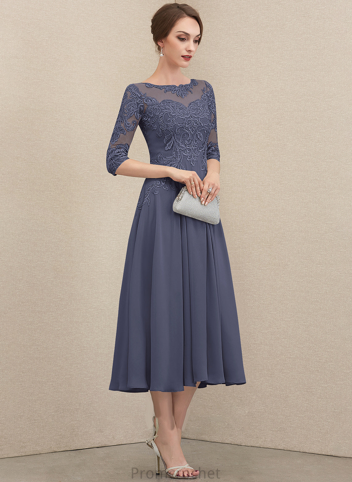 Yamilet Lace Dress the Bride Scoop Sequins Chiffon Mother Mother of the Bride Dresses Neck With Tea-Length A-Line of Beading