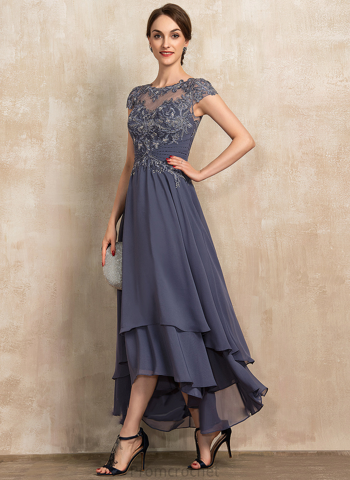 A-Line the Bride Dress Neck Lucile Chiffon Lace With Asymmetrical of Scoop Beading Mother Mother of the Bride Dresses