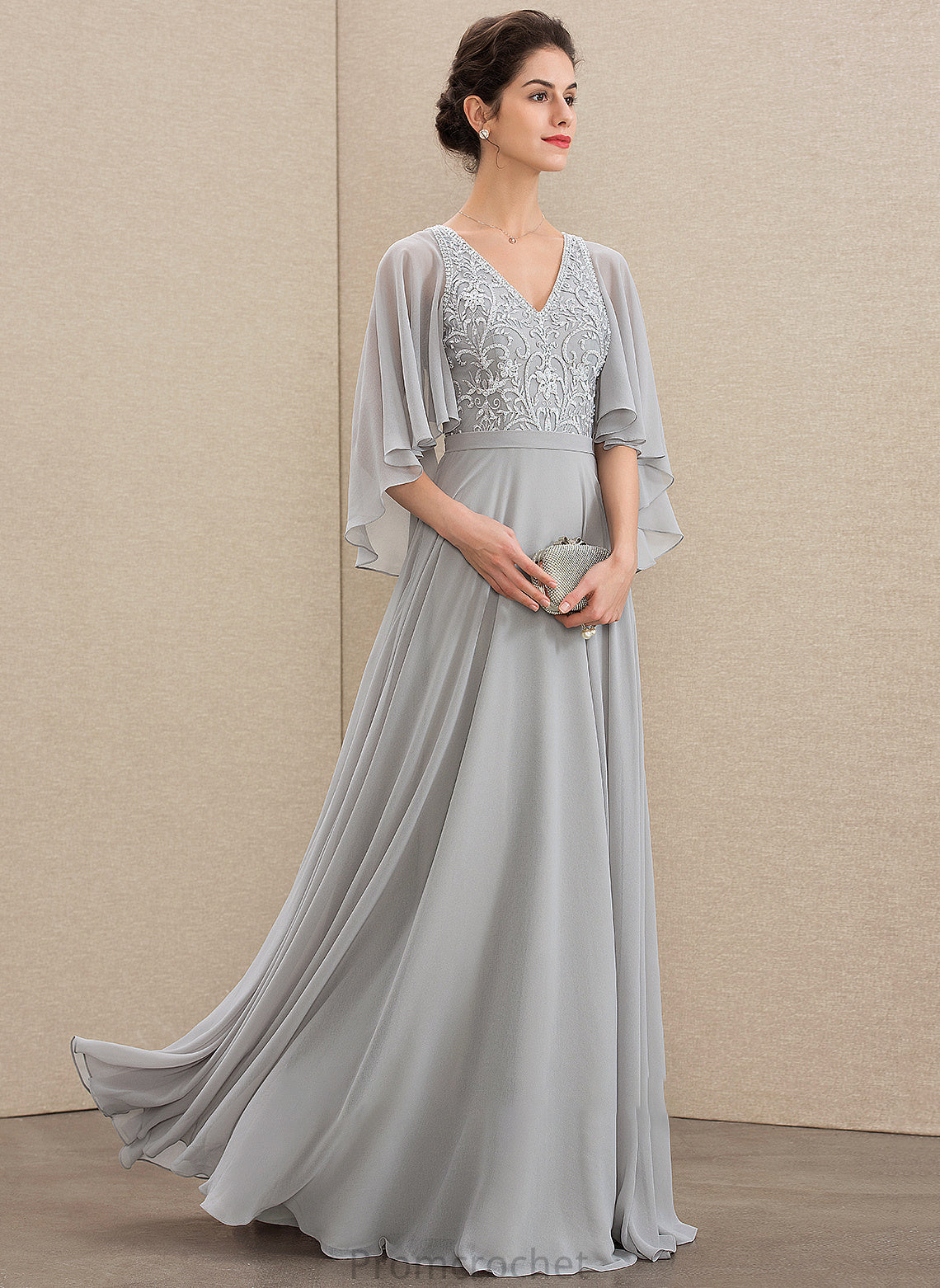 Mother of the Bride Dresses Dress Chiffon the Mother A-Line Lace Floor-Length With V-neck of Bride Beading Sequins Rosie