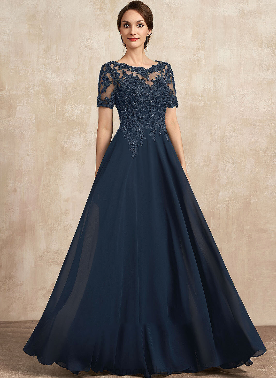 Floor-Length Scoop Beading Dress Chiffon A-Line Mother Neck With Sequins the of Mother of the Bride Dresses Carla Lace Bride