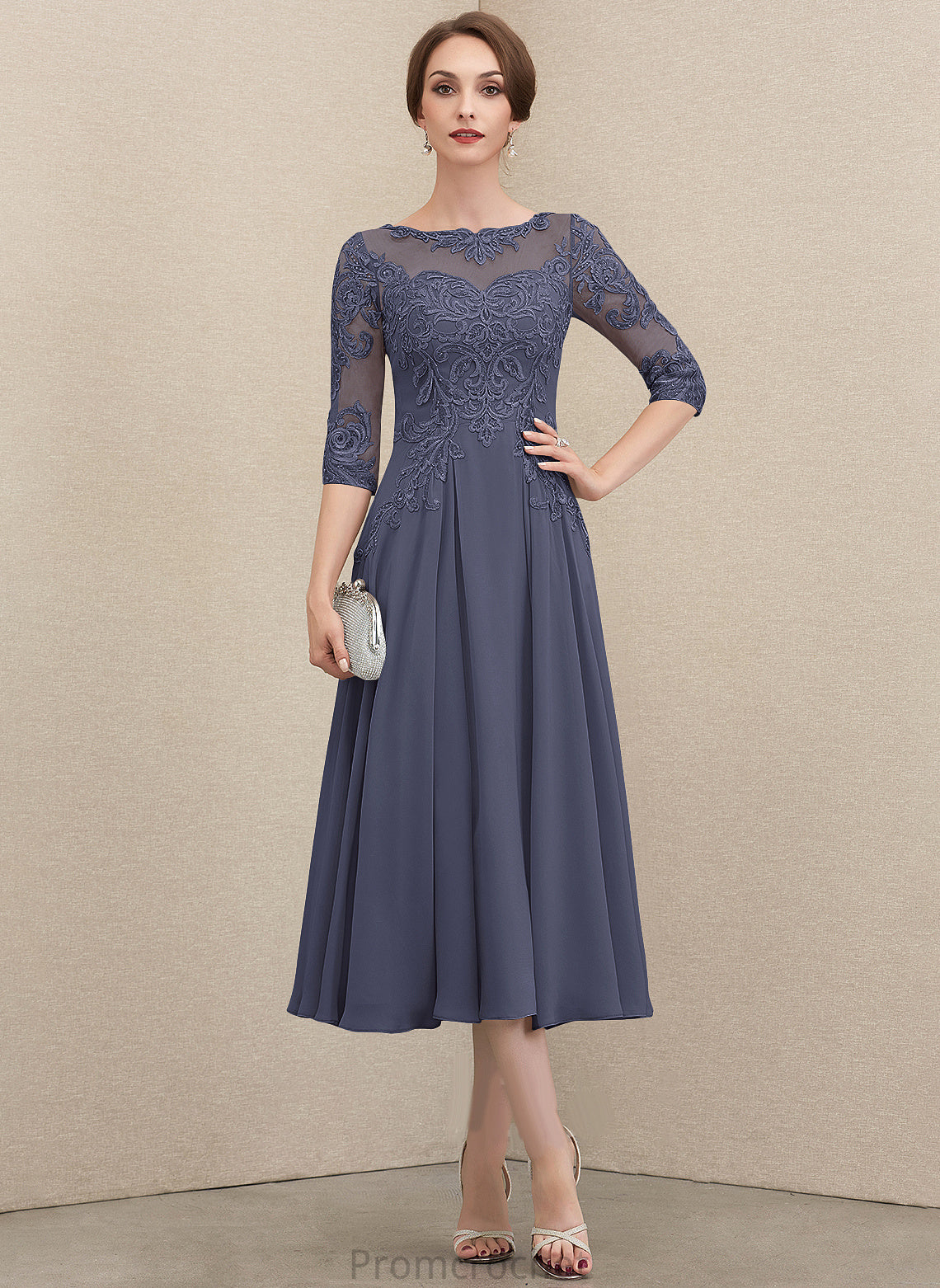 Yamilet Lace Dress the Bride Scoop Sequins Chiffon Mother Mother of the Bride Dresses Neck With Tea-Length A-Line of Beading