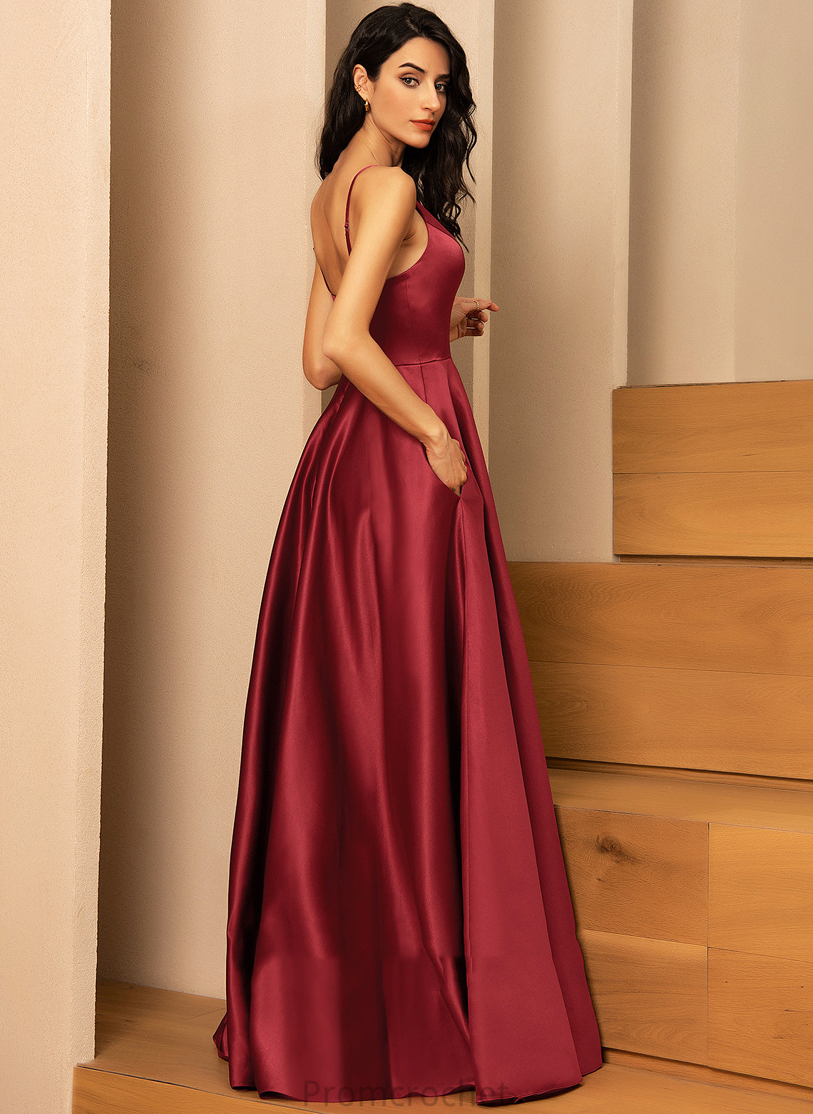 Fabric Neckline Floor-Length V-neck Embellishment Pockets Silhouette Length A-Line Cheryl A-Line/Princess Sleeveless Bridesmaid Dresses