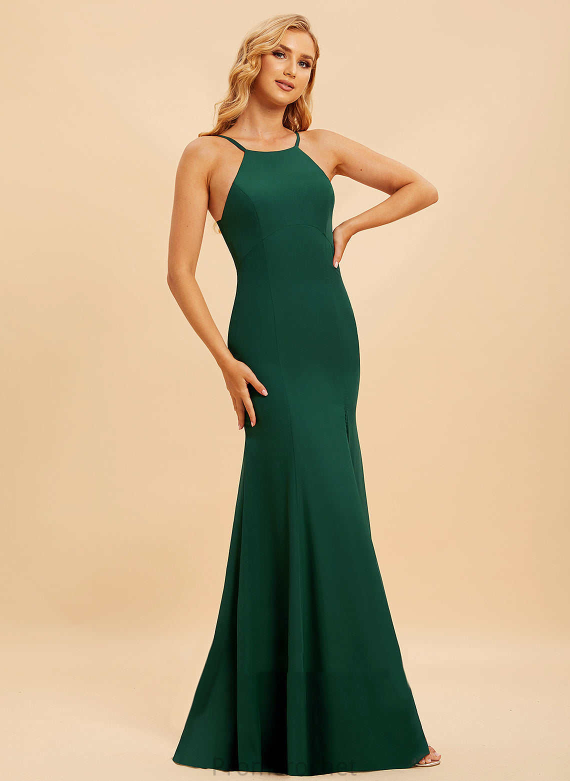 Fabric Silhouette Trumpet/Mermaid Neckline SplitFront Length HighNeck Floor-Length Embellishment Michaelia Sleeveless V-Neck Bridesmaid Dresses