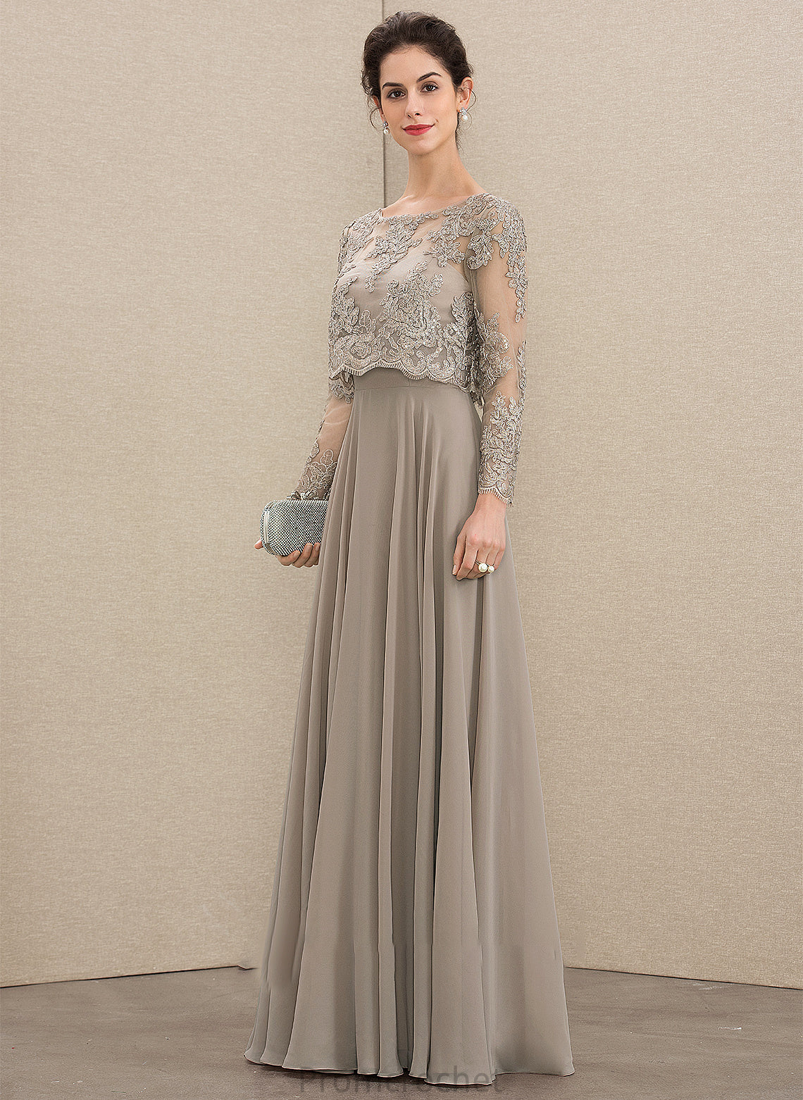 the Floor-Length Chiffon Dress of A-Line Mother Sequins With Scoop Bride Mother of the Bride Dresses Lace Kaliyah Neck