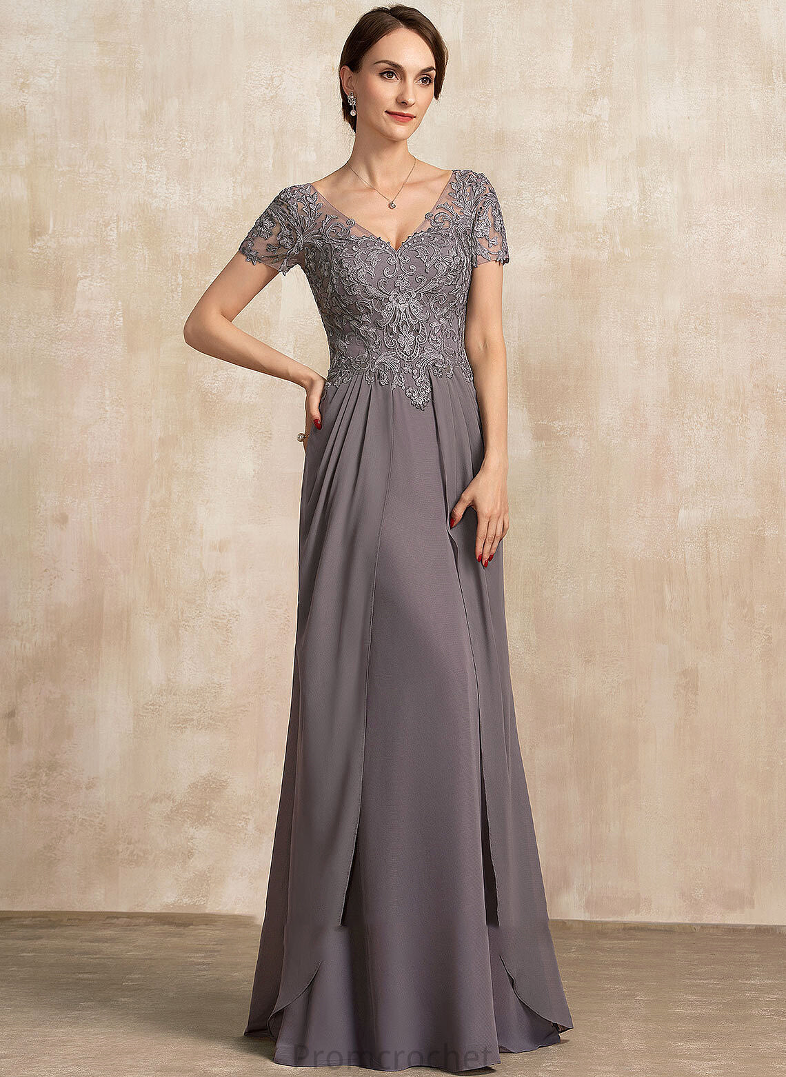 Chiffon the Mother of the Bride Dresses Catherine V-neck A-Line Floor-Length Mother of Dress Lace Bride