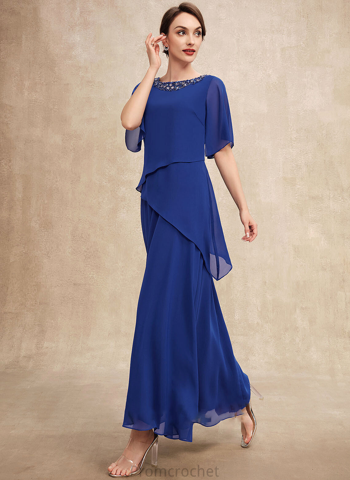 Taylor With Mother of the Bride Dresses Bride Chiffon Ankle-Length Dress of A-Line Neck Mother Beading Scoop the