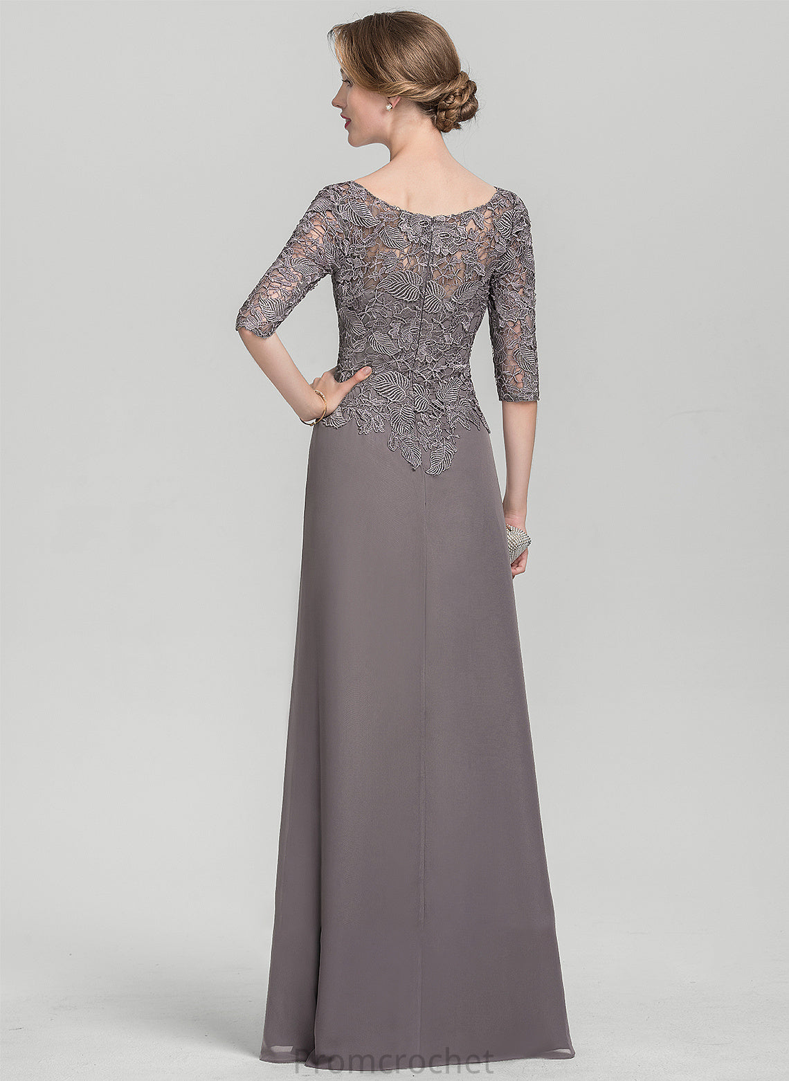 Floor-Length the Neck Mother Lace Bride Cascading Anabel Dress Ruffles of With Scoop Chiffon A-Line Mother of the Bride Dresses