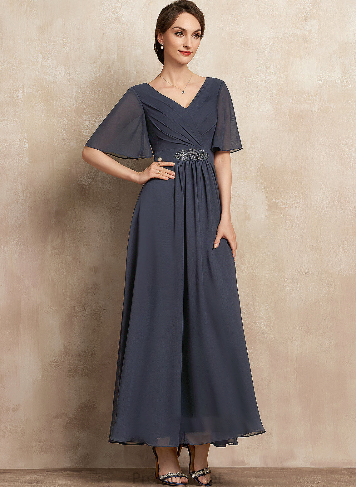 Ankle-Length Mother Chiffon V-neck the Sequins Mother of the Bride Dresses A-Line Bride Lizeth of Dress Beading Ruffle With