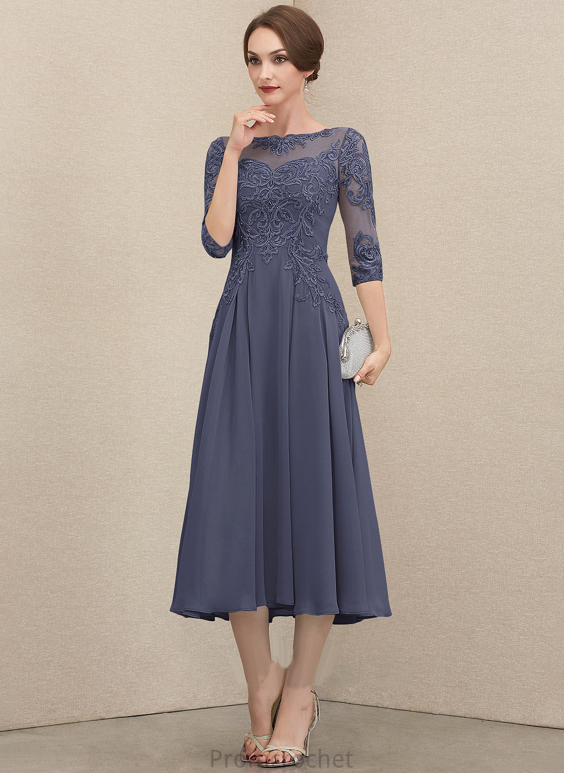 Yamilet Lace Dress the Bride Scoop Sequins Chiffon Mother Mother of the Bride Dresses Neck With Tea-Length A-Line of Beading