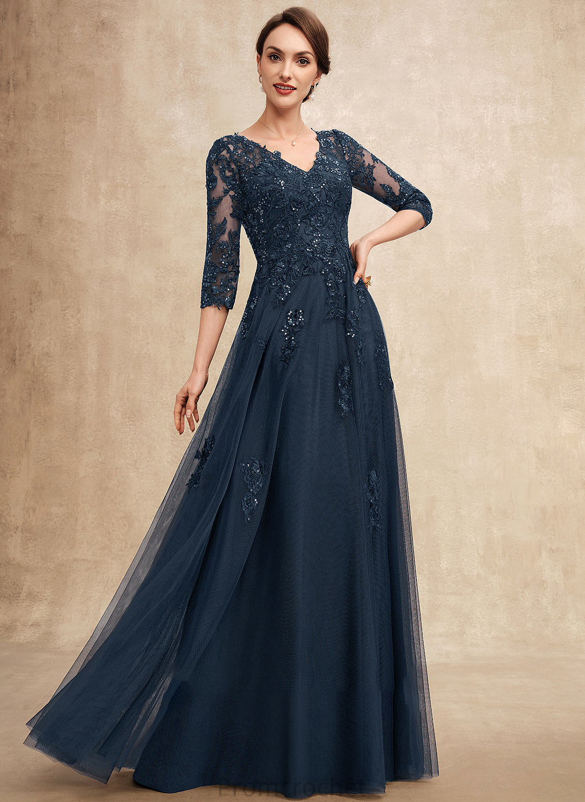 Mother of the Bride Dresses Bride Mother Dress With Tulle the of A-Line Christina Sequins V-neck Floor-Length Lace