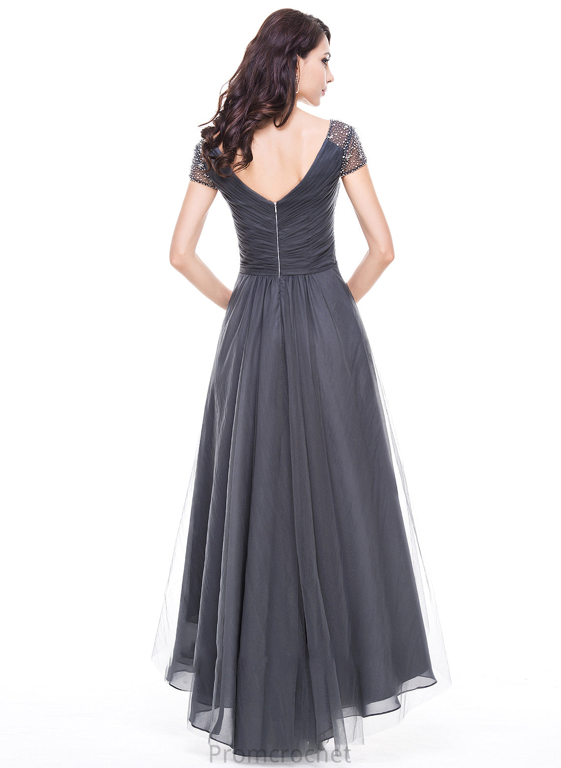 Dress Mother of the Bride Dresses the Emely V-neck of Ruffle Beading Sequins Asymmetrical Bride A-Line With Tulle Mother