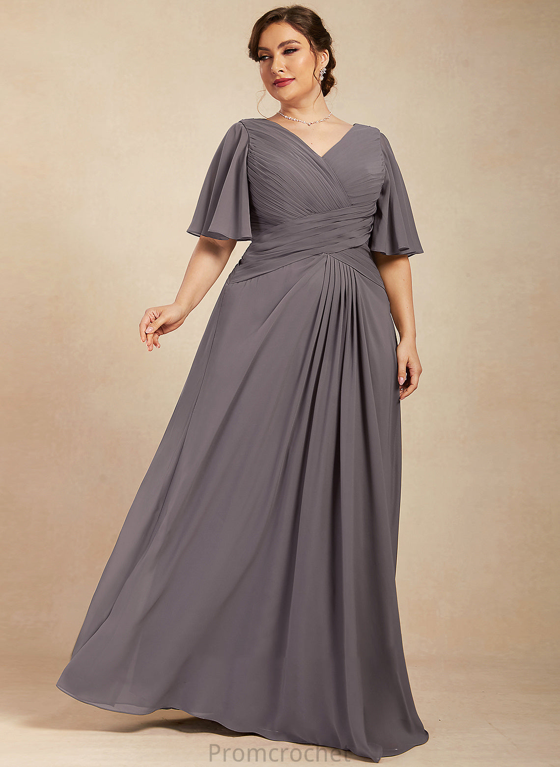 Chiffon Floor-Length Ruffle the Mother A-Line Mother of the Bride Dresses Dress With Bryanna Bride of V-neck