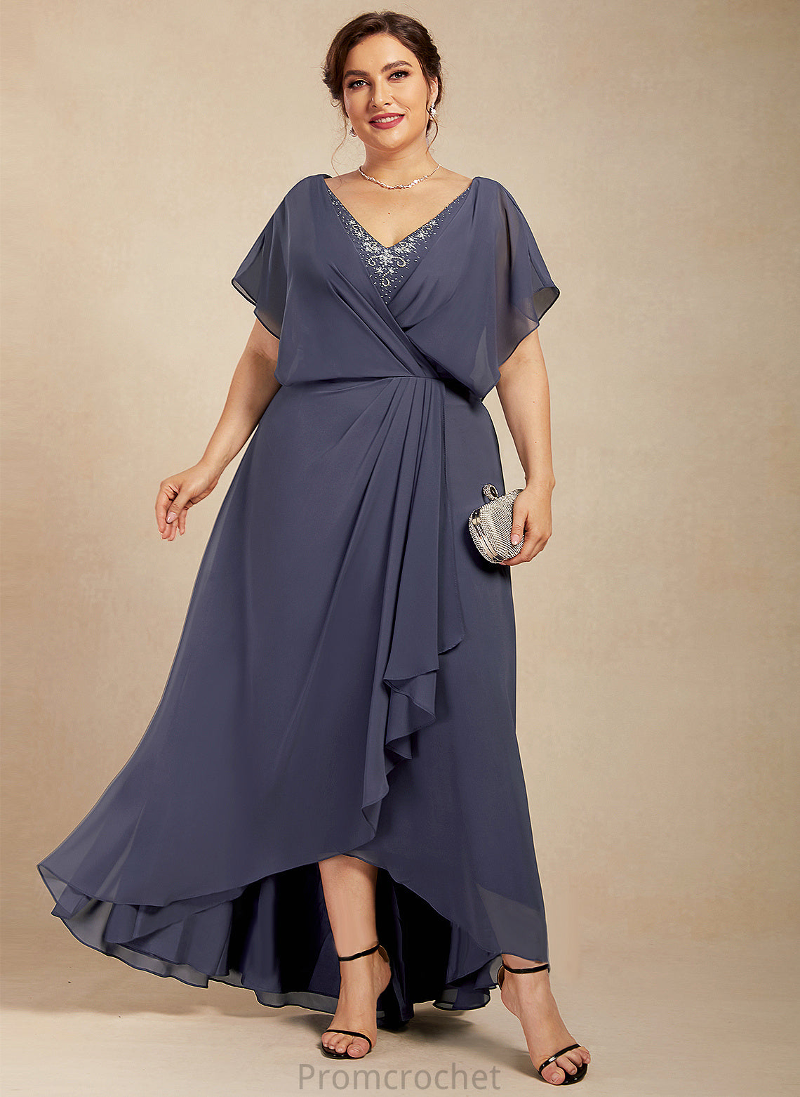 With Mother Chiffon Beading Mother of the Bride Dresses Asymmetrical Bride A-Line V-neck of Naomi Sequins the Dress