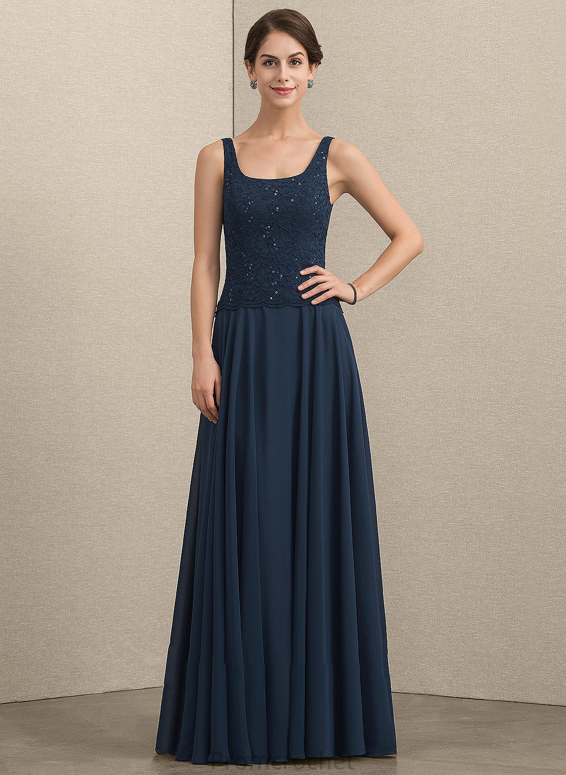 Floor-Length Square Chiffon Sequins Dress the With A-Line Mother Mother of the Bride Dresses Neckline Lace Olympia of Bride