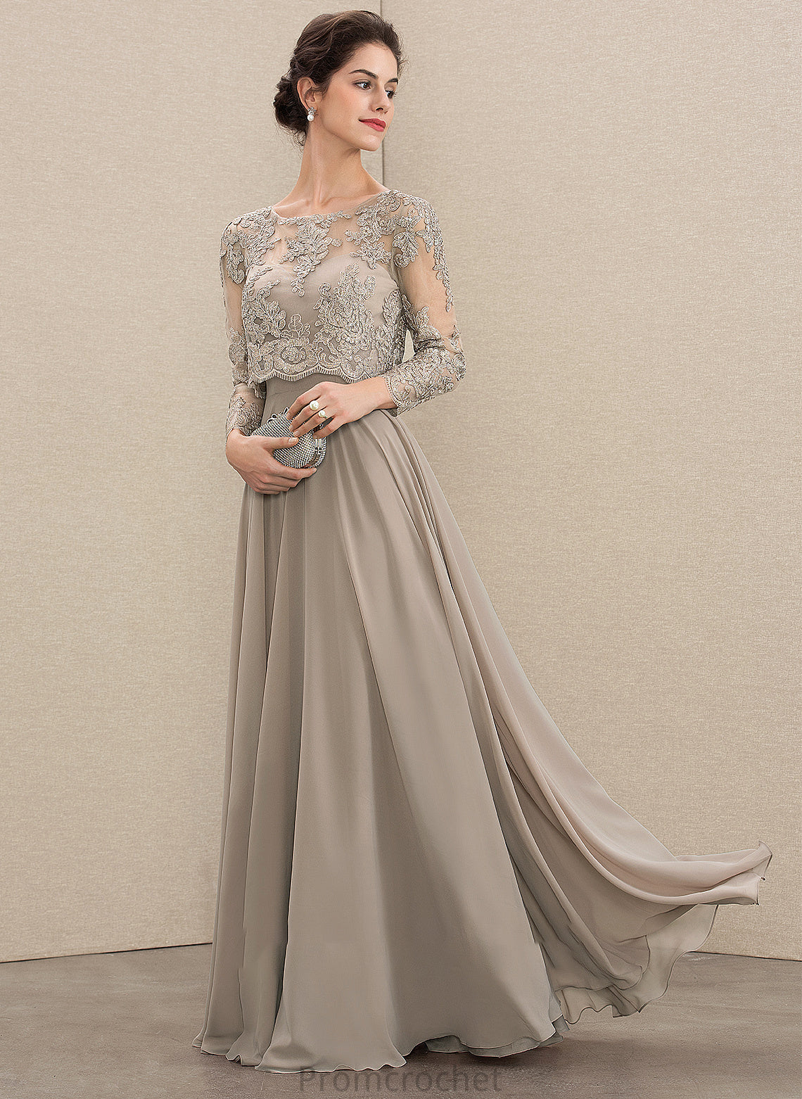 the Floor-Length Chiffon Dress of A-Line Mother Sequins With Scoop Bride Mother of the Bride Dresses Lace Kaliyah Neck