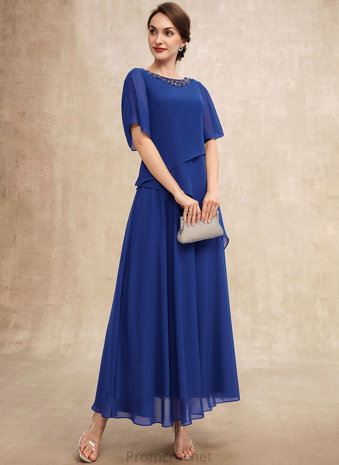 Taylor With Mother of the Bride Dresses Bride Chiffon Ankle-Length Dress of A-Line Neck Mother Beading Scoop the