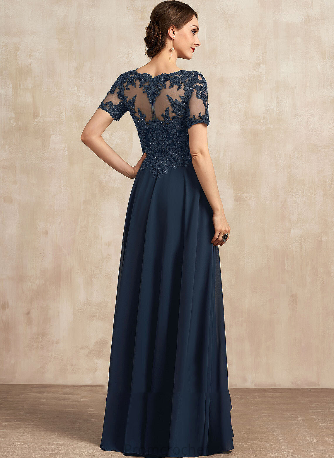 Floor-Length Scoop Beading Dress Chiffon A-Line Mother Neck With Sequins the of Mother of the Bride Dresses Carla Lace Bride