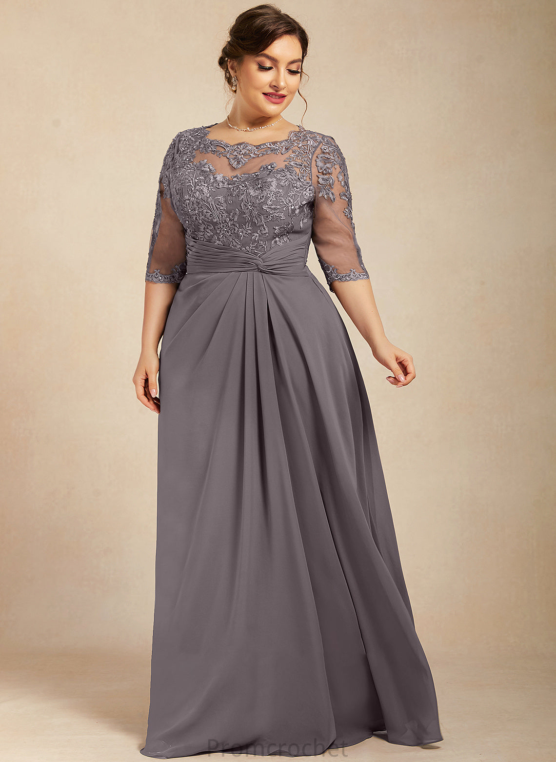 Sequins of Scoop Floor-Length Raelynn Bride the With Dress Lace Mother of the Bride Dresses Chiffon Mother Beading A-Line Neck