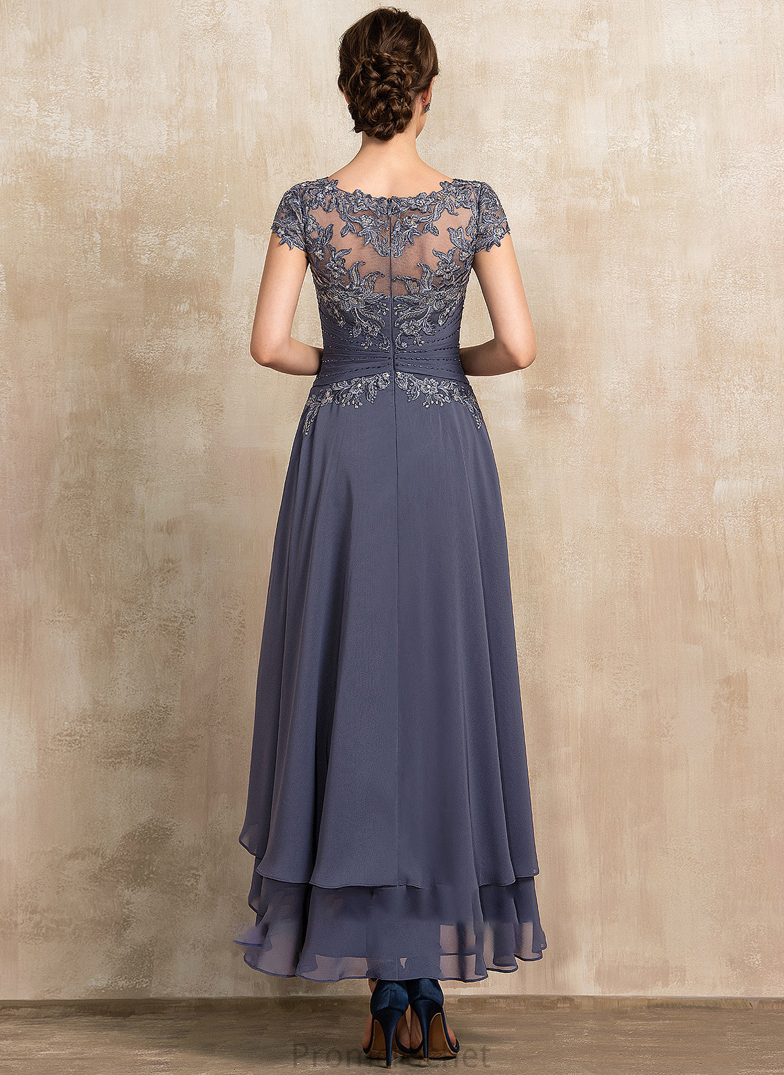 A-Line the Bride Dress Neck Lucile Chiffon Lace With Asymmetrical of Scoop Beading Mother Mother of the Bride Dresses