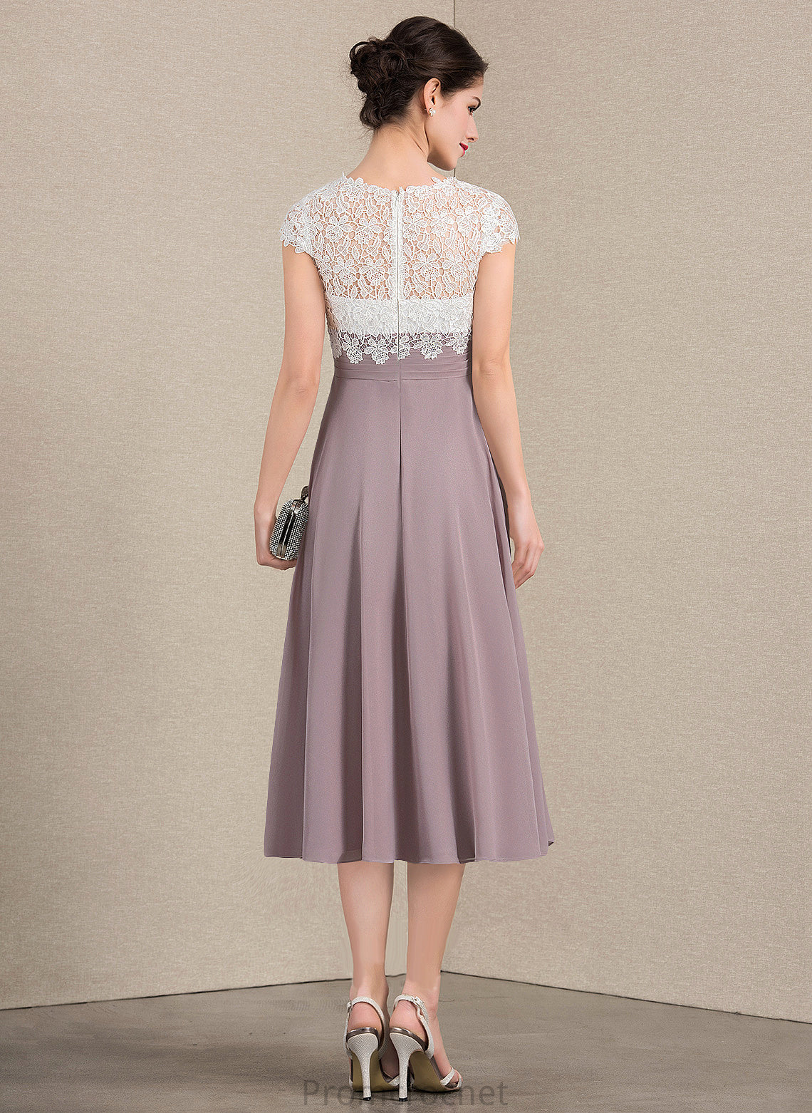 V-neck Lace Tea-Length Mother of the Bride Dresses of Dress the A-Line Mother Anahi Chiffon Bride