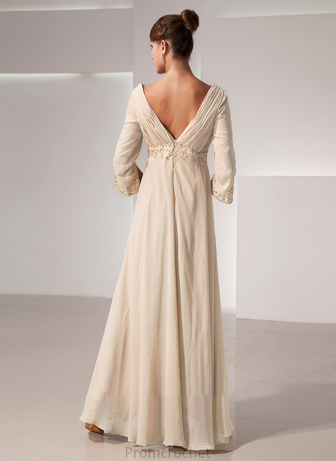 Mother of the Bride Dresses Beading Dress Floor-Length of Bride With V-neck the Ruffle Mother Jacqueline Chiffon Empire