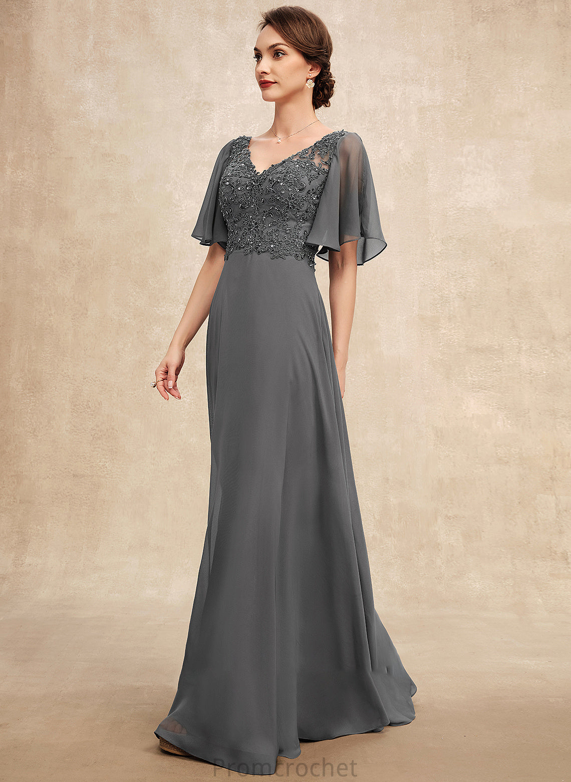 With Mother Beading A-Line Bride Floor-Length Mother of the Bride Dresses V-neck Sequins Chiffon the of Dress Lace Jess