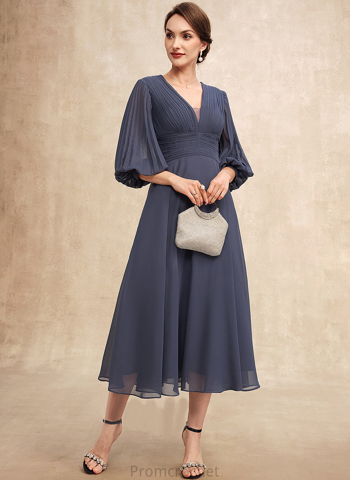 of Mother Gillian Tea-Length Chiffon V-neck Bride Ruffle With Mother of the Bride Dresses A-Line the Dress