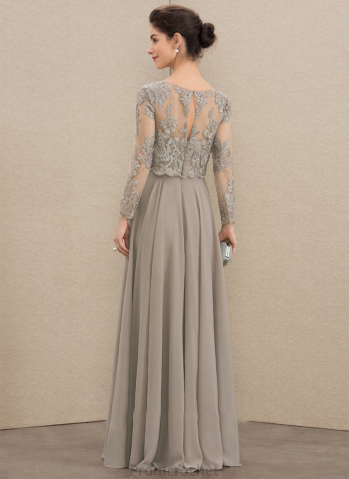 the Floor-Length Chiffon Dress of A-Line Mother Sequins With Scoop Bride Mother of the Bride Dresses Lace Kaliyah Neck