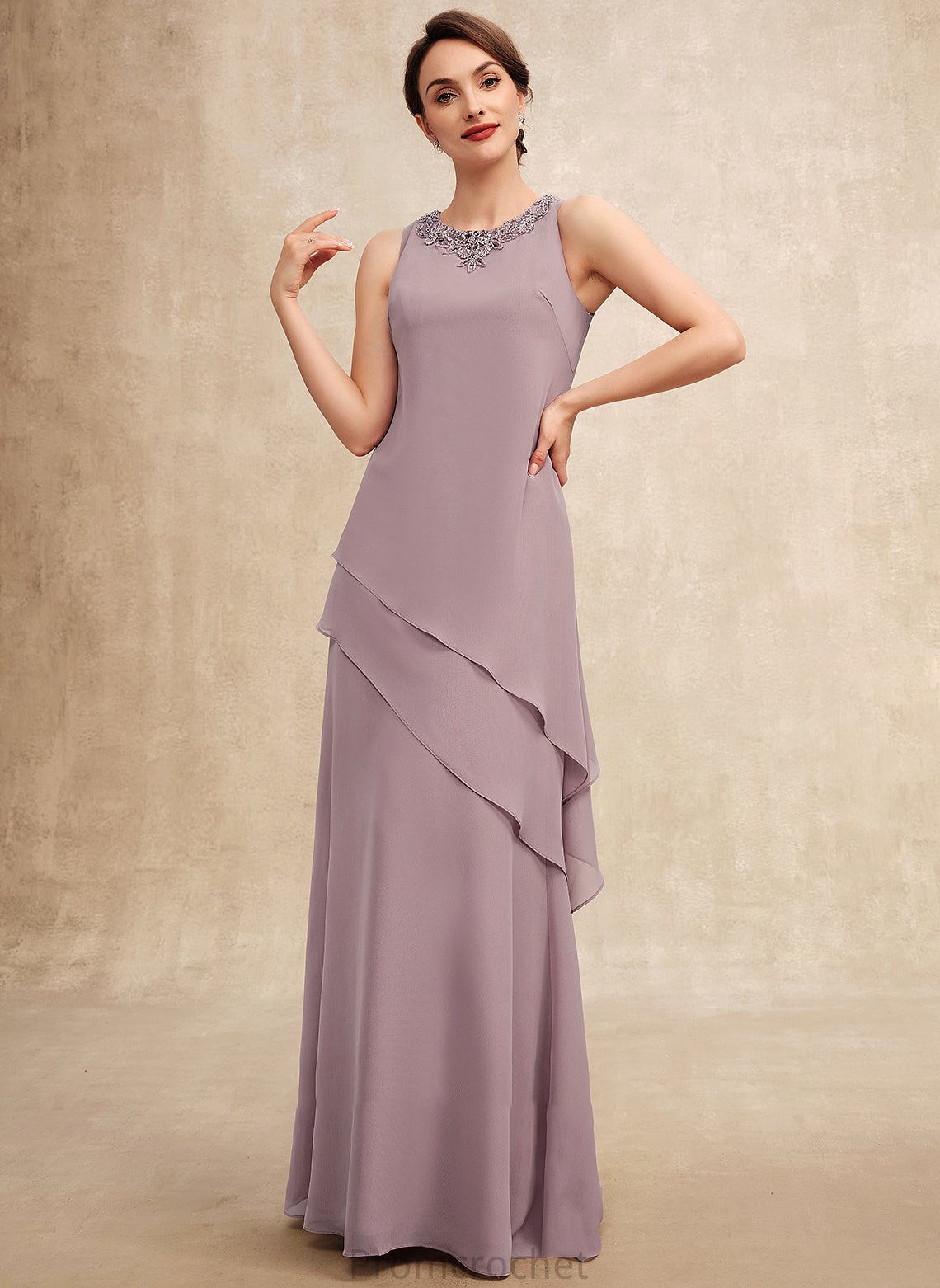 Scoop Beading Mother of the Bride Dresses Chiffon Bride the Dress A-Line Pancy Neck With Mother of Floor-Length