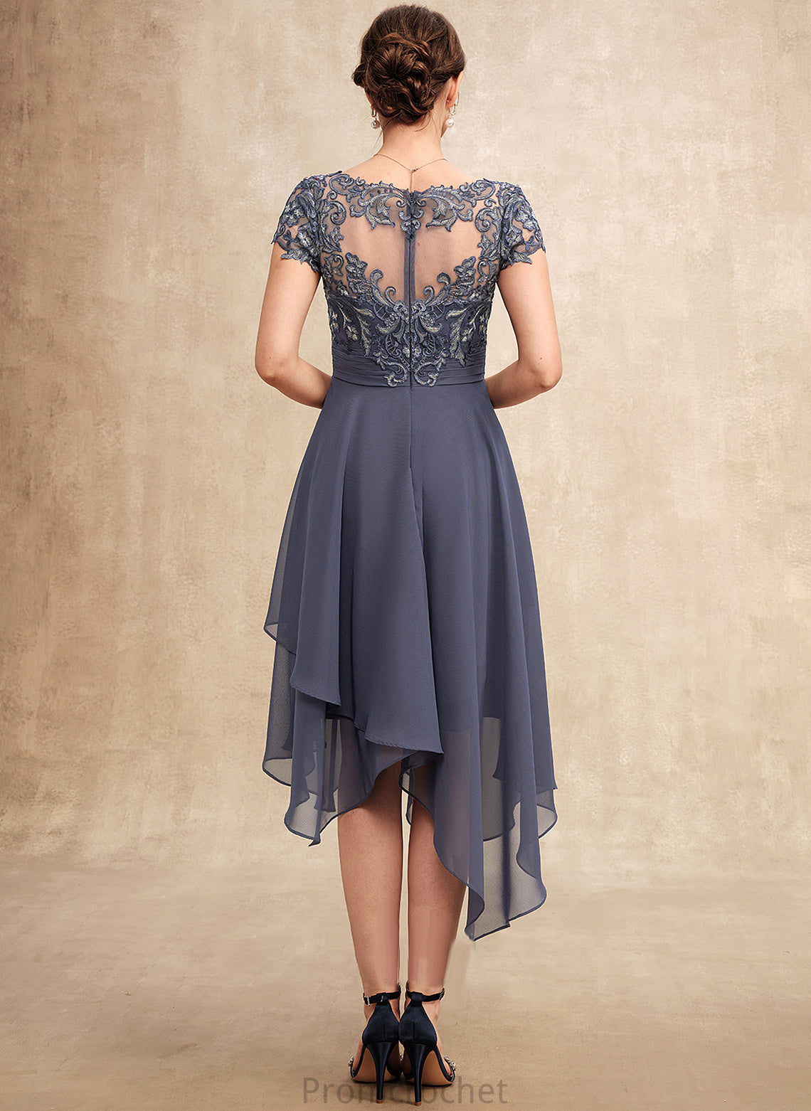 the Asymmetrical Mother Lea Ruffle Bride Mother of the Bride Dresses Lace of Chiffon A-Line Dress With V-neck