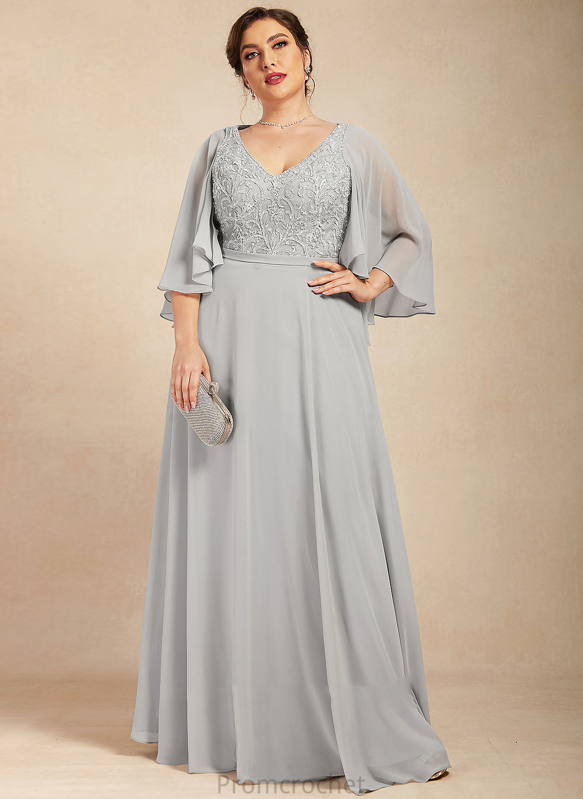 Mother of the Bride Dresses Dress Chiffon the Mother A-Line Lace Floor-Length With V-neck of Bride Beading Sequins Rosie