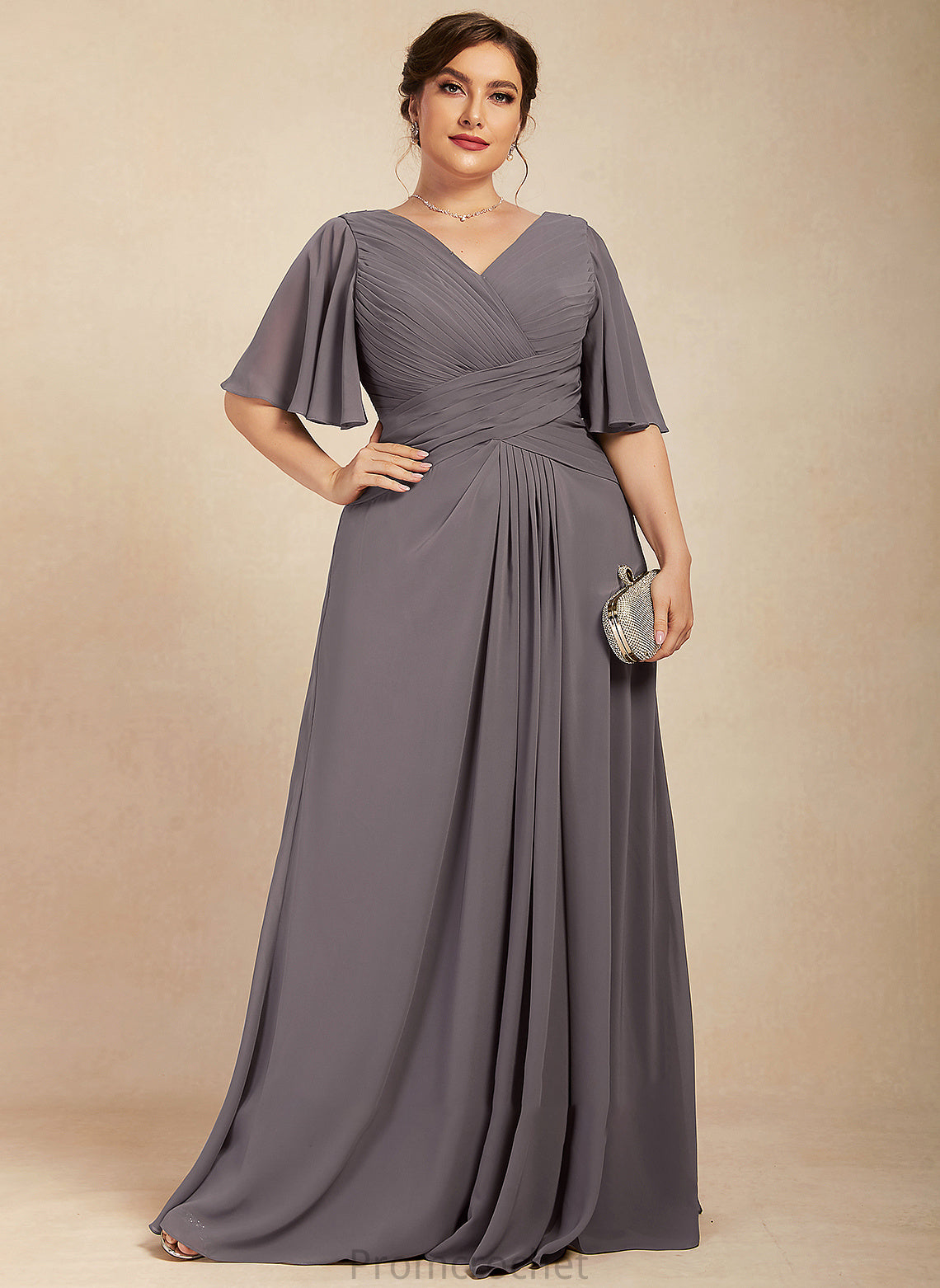 Chiffon Floor-Length Ruffle the Mother A-Line Mother of the Bride Dresses Dress With Bryanna Bride of V-neck