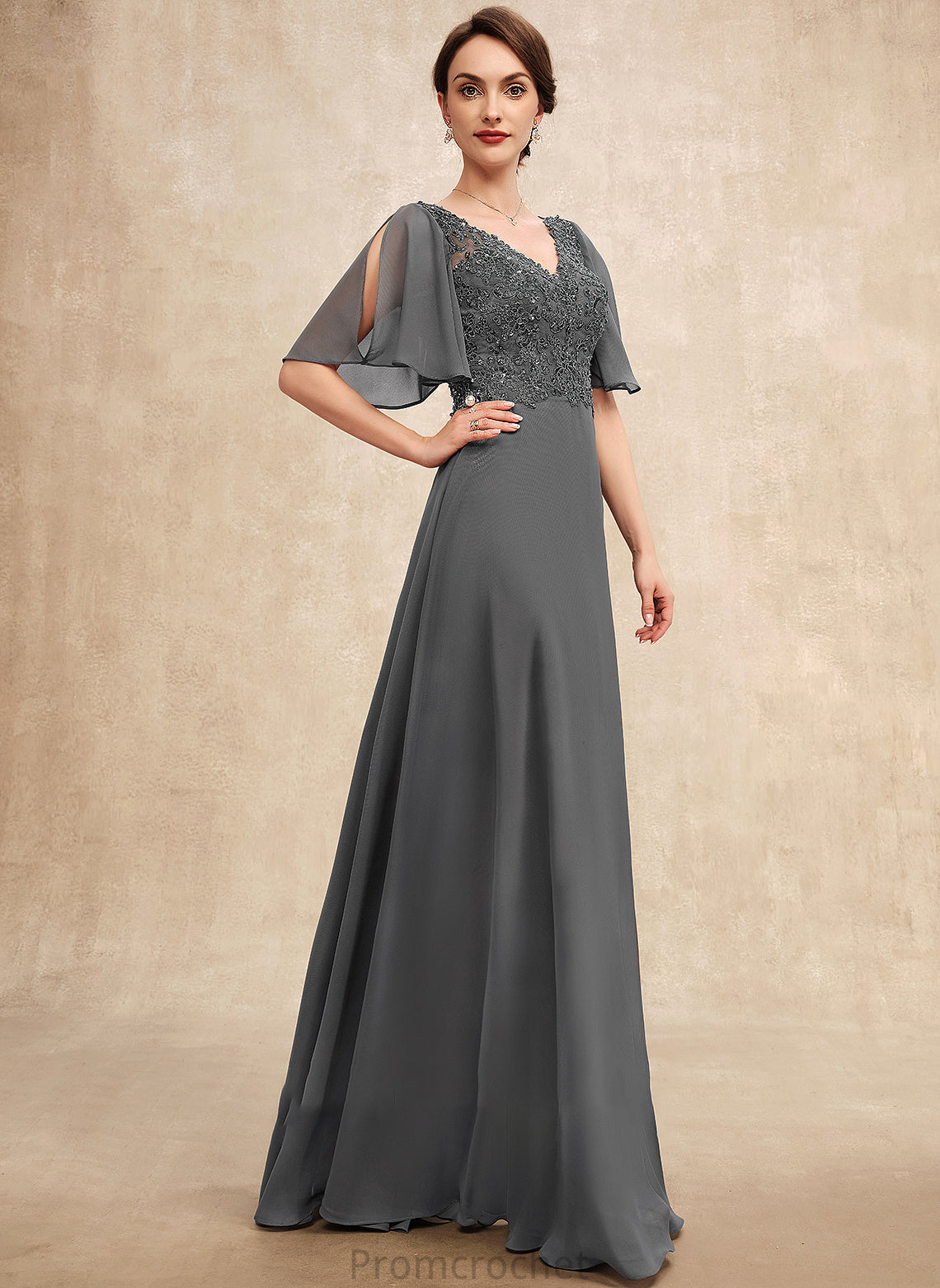 With Mother Beading A-Line Bride Floor-Length Mother of the Bride Dresses V-neck Sequins Chiffon the of Dress Lace Jess