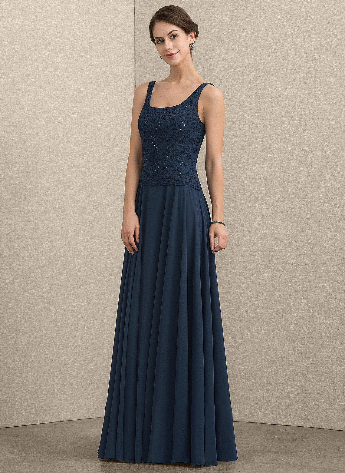 Floor-Length Square Chiffon Sequins Dress the With A-Line Mother Mother of the Bride Dresses Neckline Lace Olympia of Bride