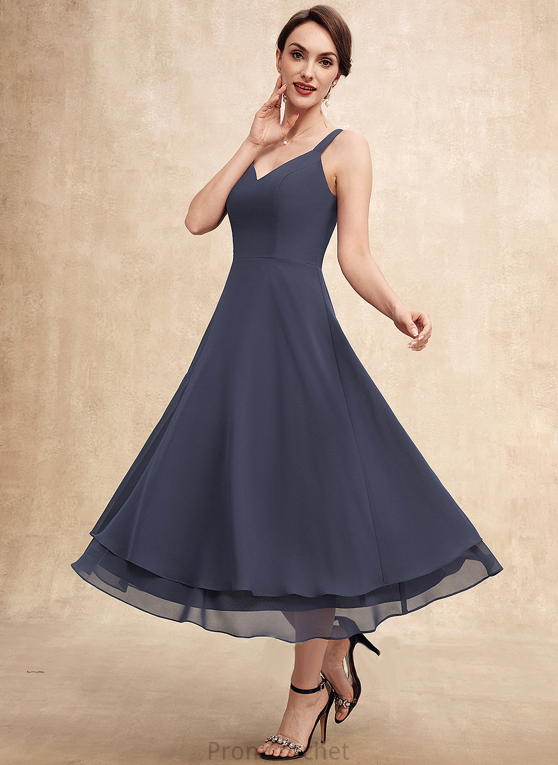 V-neck Mother of the Bride Dresses A-Line Bride Dress of the Chiffon Mikayla Tea-Length Mother