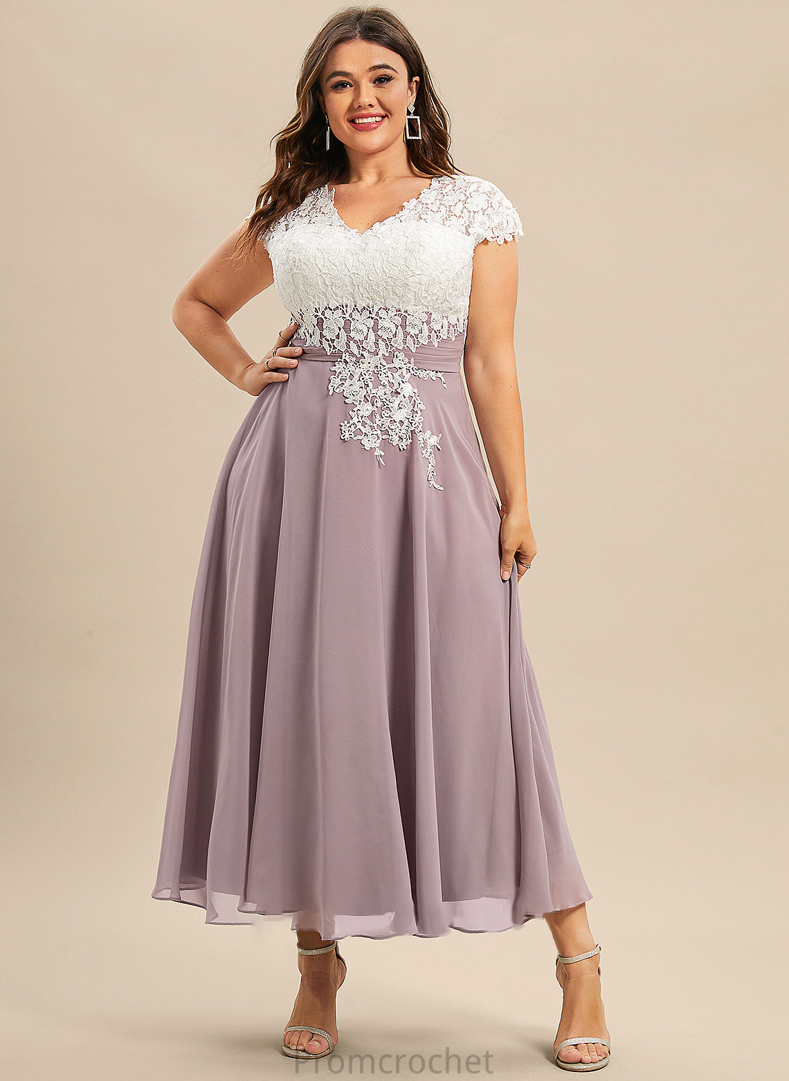 V-neck Lace Tea-Length Mother of the Bride Dresses of Dress the A-Line Mother Anahi Chiffon Bride