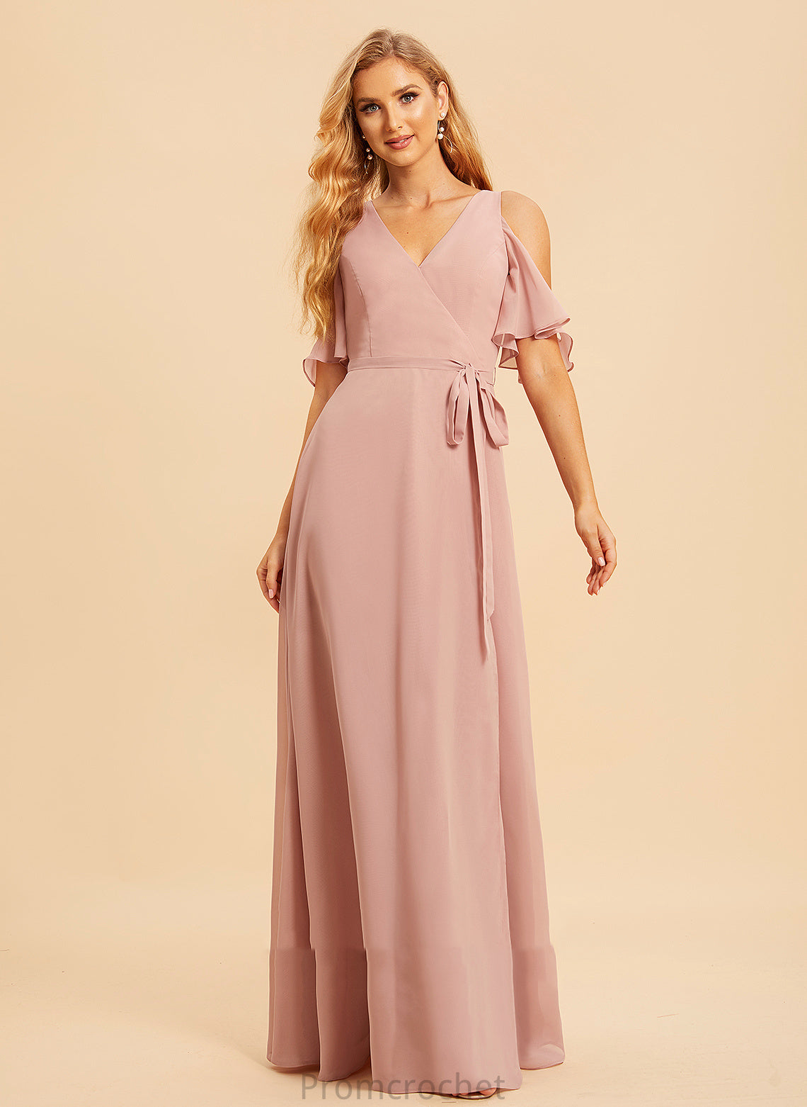 Neckline A-Line Length SplitFront Silhouette Fabric Floor-Length V-neck Embellishment Prudence Spaghetti Staps Off The Shoulder Bridesmaid Dresses