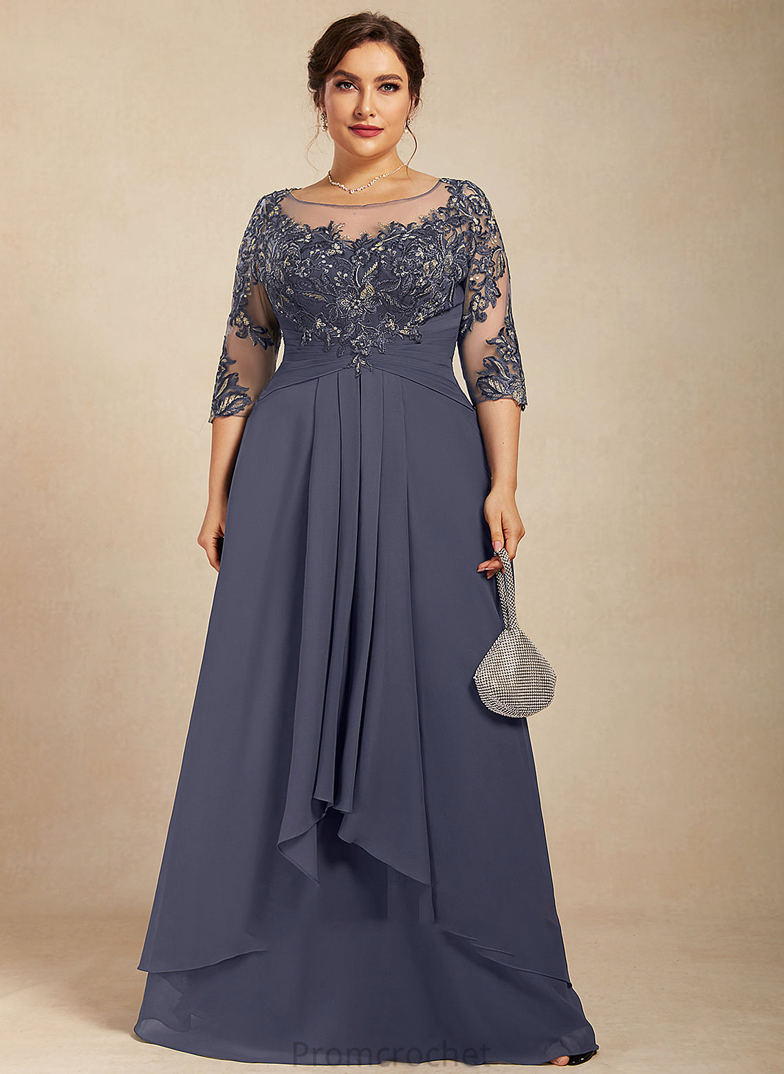 Scoop A-Line Lace Mother Chiffon Neck Tania Cascading of the Bride Mother of the Bride Dresses With Ruffles Floor-Length Dress