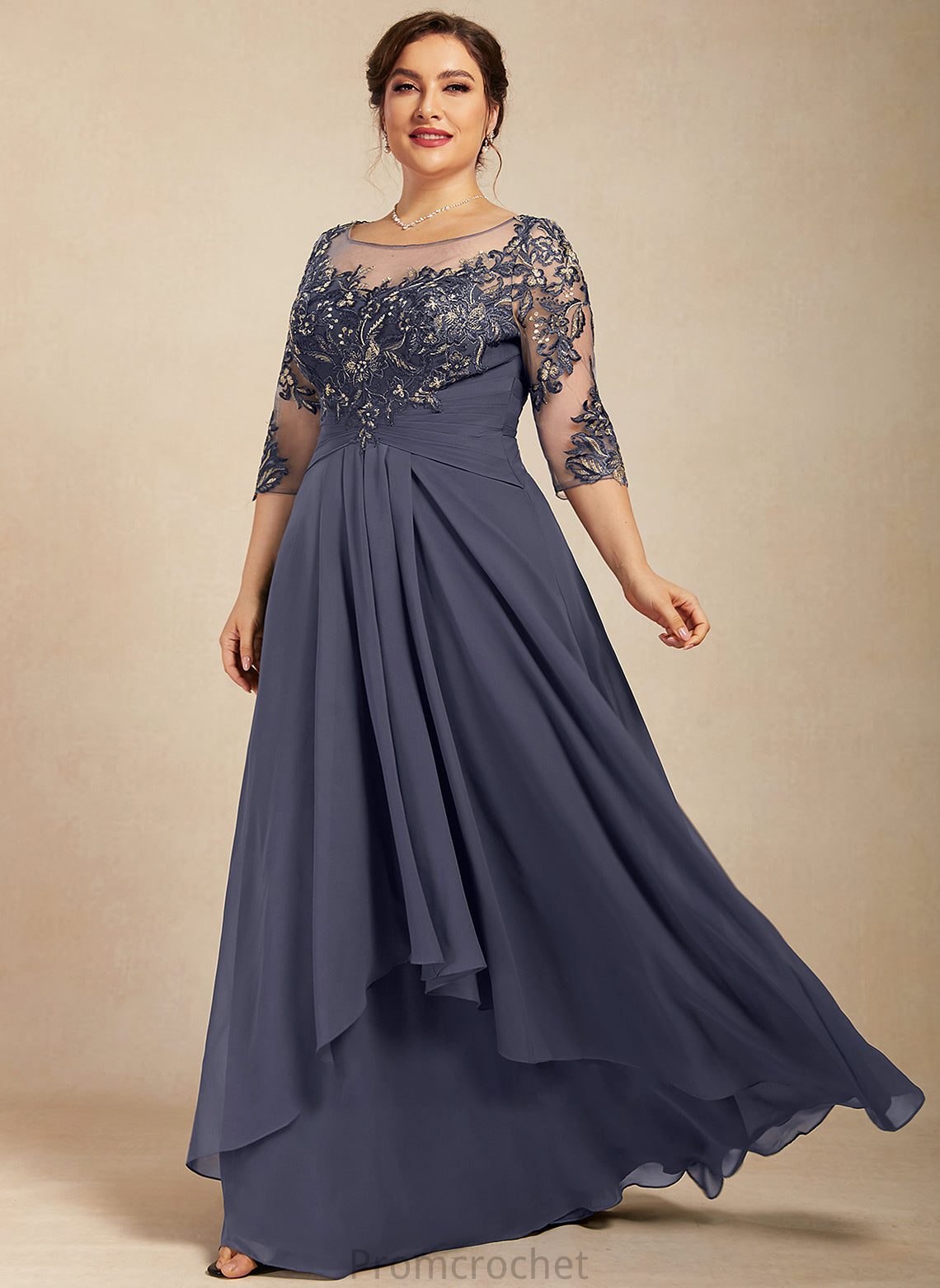 Scoop A-Line Lace Mother Chiffon Neck Tania Cascading of the Bride Mother of the Bride Dresses With Ruffles Floor-Length Dress