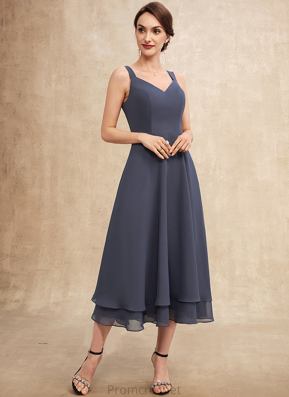 V-neck Mother of the Bride Dresses A-Line Bride Dress of the Chiffon Mikayla Tea-Length Mother