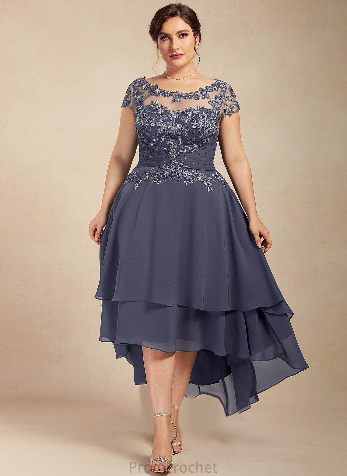 A-Line the Bride Dress Neck Lucile Chiffon Lace With Asymmetrical of Scoop Beading Mother Mother of the Bride Dresses