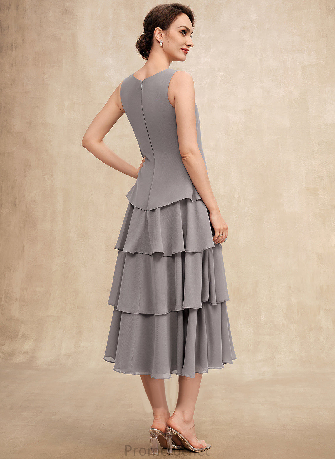 Tea-Length Neck Dress Mother Shyanne A-Line Chiffon Mother of the Bride Dresses Scoop the of Ruffles With Bride Cascading