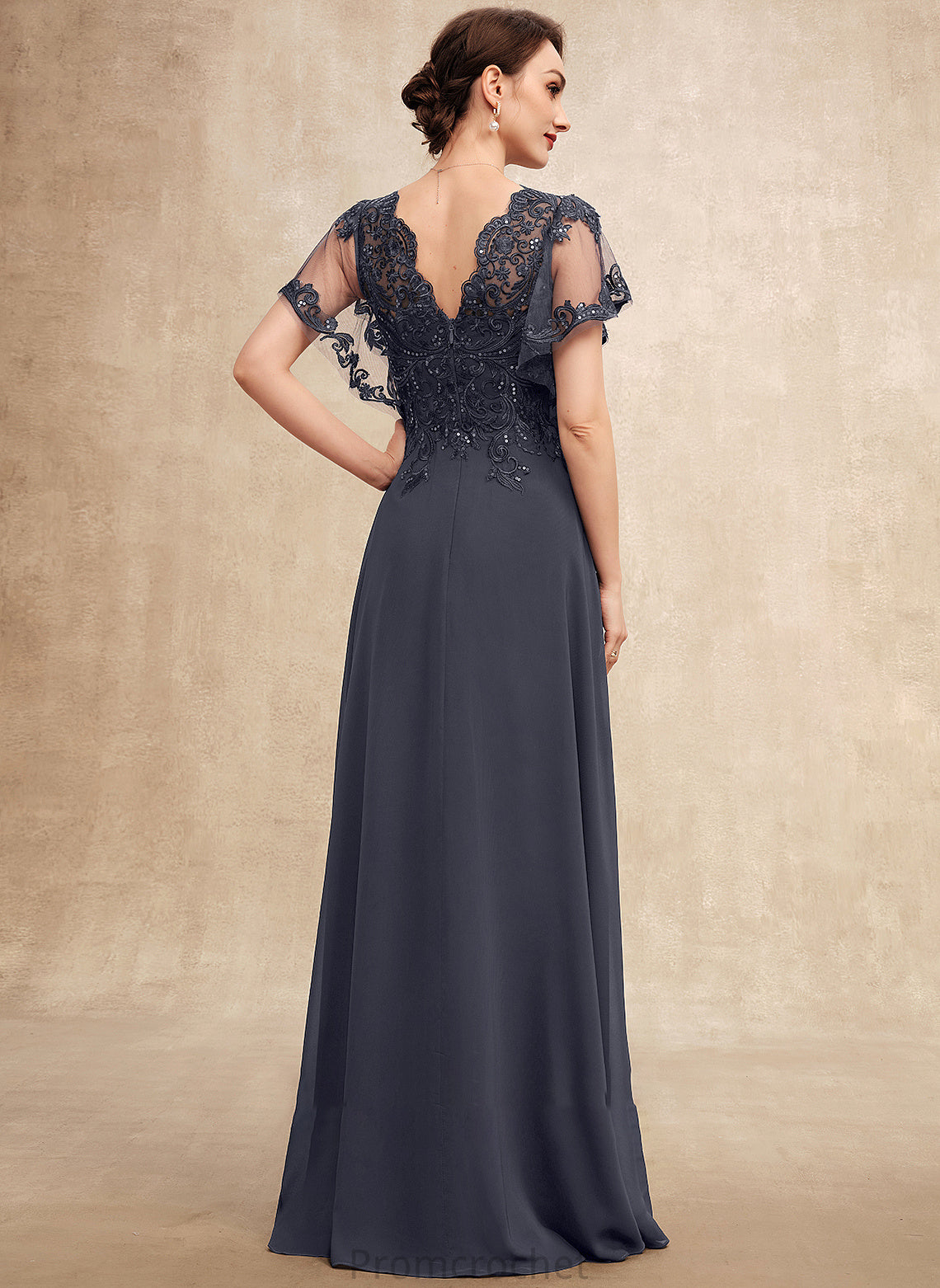 the With of Chiffon A-Line V-neck Mother of the Bride Dresses Dress Phoenix Sequins Mother Lace Bride Floor-Length