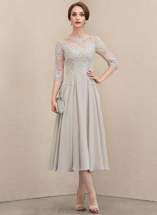 Yamilet Lace Dress the Bride Scoop Sequins Chiffon Mother Mother of the Bride Dresses Neck With Tea-Length A-Line of Beading