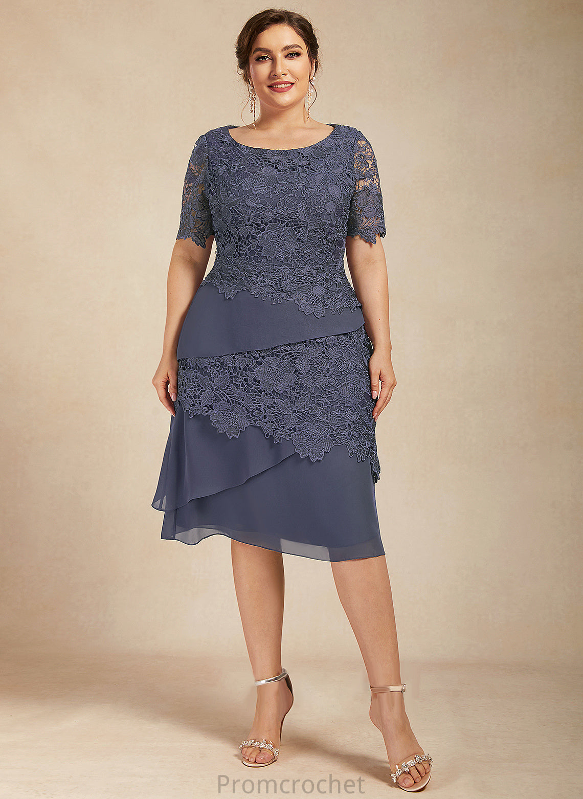 Delaney Mother of the Bride Dresses Neck Mother Chiffon Bride Dress of Scoop Lace the Knee-Length Sheath/Column