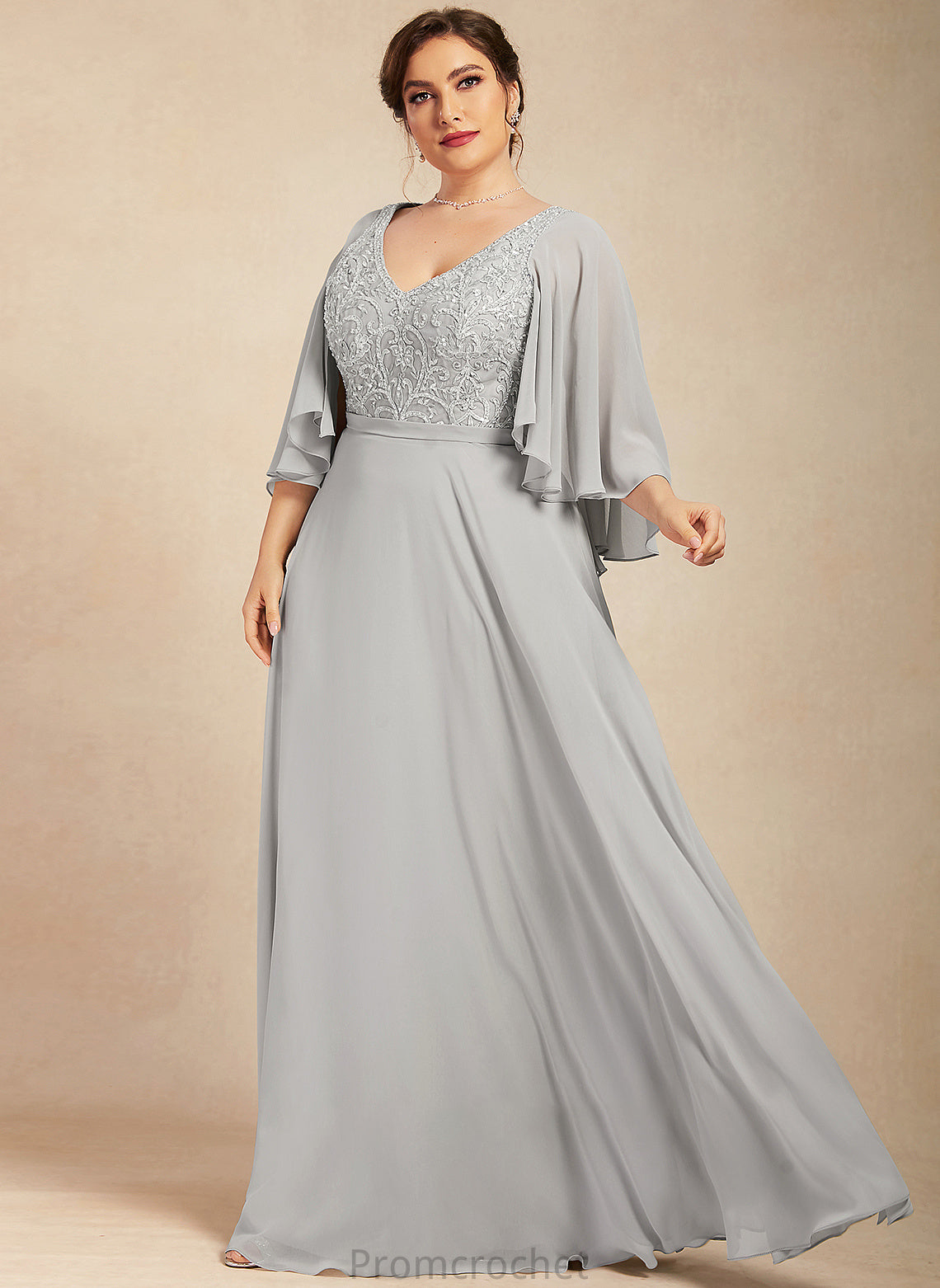 Mother of the Bride Dresses Dress Chiffon the Mother A-Line Lace Floor-Length With V-neck of Bride Beading Sequins Rosie