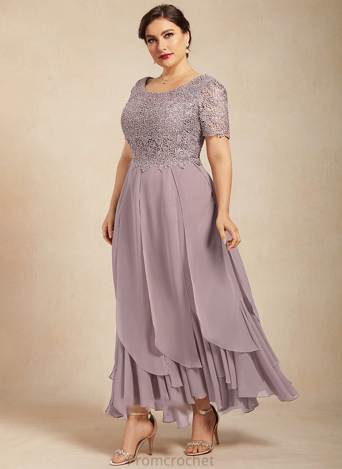 Mother of the Bride Dresses Ankle-Length With Ruffles Lace Scoop the of Dress Mother Cascading Chiffon Neck Izabella A-Line Bride