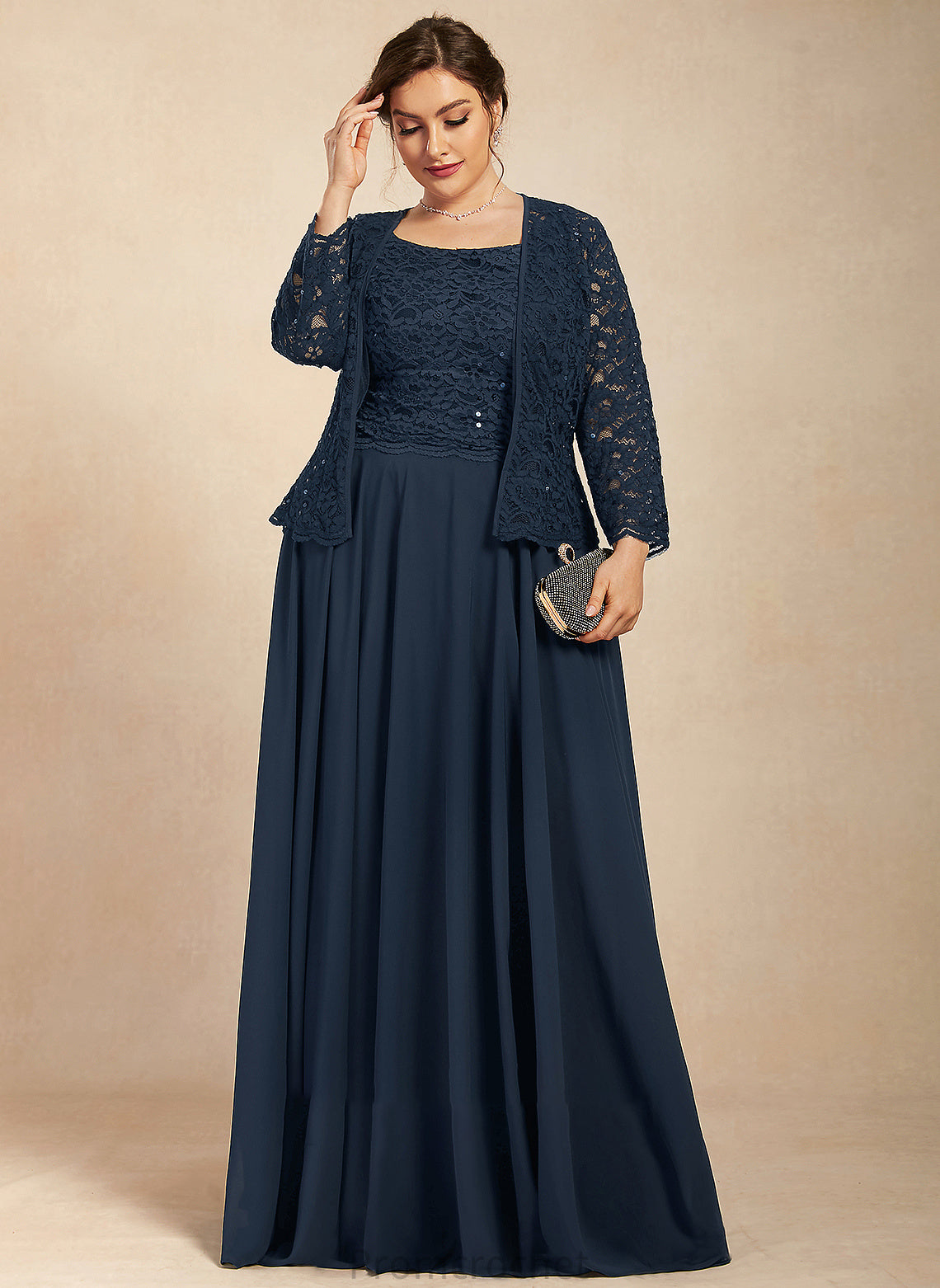 Floor-Length Square Chiffon Sequins Dress the With A-Line Mother Mother of the Bride Dresses Neckline Lace Olympia of Bride