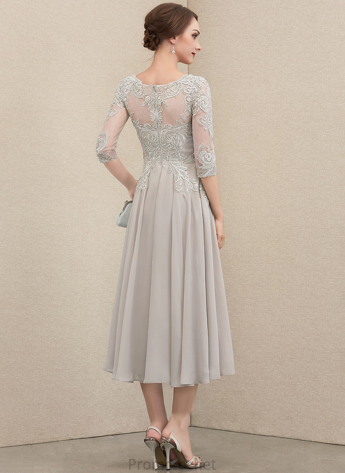 Yamilet Lace Dress the Bride Scoop Sequins Chiffon Mother Mother of the Bride Dresses Neck With Tea-Length A-Line of Beading