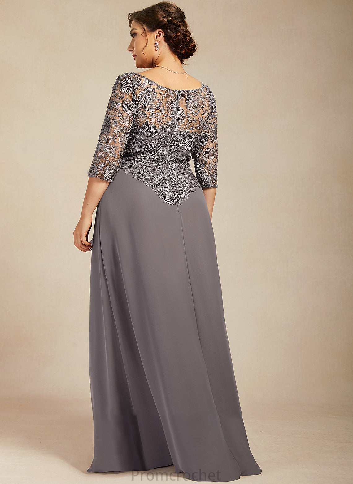 Floor-Length the Neck Mother Lace Bride Cascading Anabel Dress Ruffles of With Scoop Chiffon A-Line Mother of the Bride Dresses